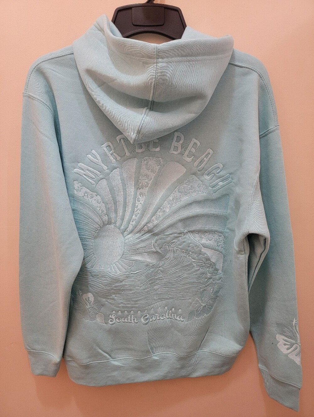 Stylish Embroidered Hoodie - Light Blue